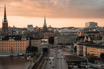 Fototapeta premium Gamla Stan, Stockholm old city in Sweden. Historic yellow and orange homes.