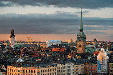 Obraz premium Gamla Stan, Stockholm old city in Sweden. Historic yellow and orange homes.