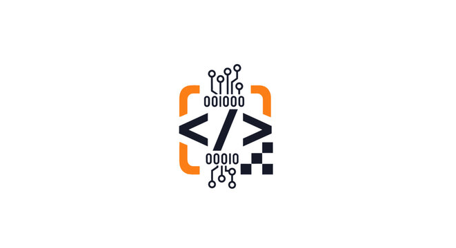 Abstract design depicting coding symbols and binary code related to software development