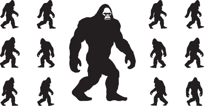 Bigfoot Sasquatch Silhouette Walking in Various Positions Illustration