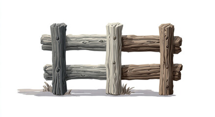 Obraz premium Rustic split-rail fence sections with weathered wood and grass