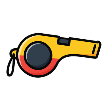 Yellow cartoon whistle with red gradient and black accents on white