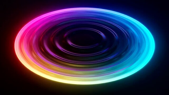 Vibrant Neon Circle Animation on Black Background.