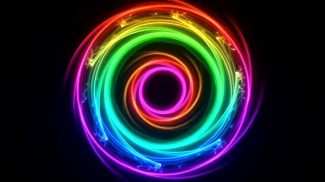 Vibrant Neon Light Spiral Motion Graphics.