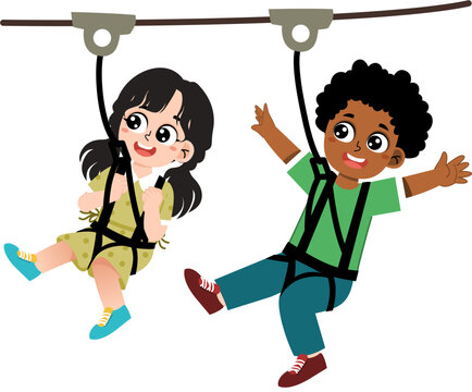 Happy Kids on Zip Line