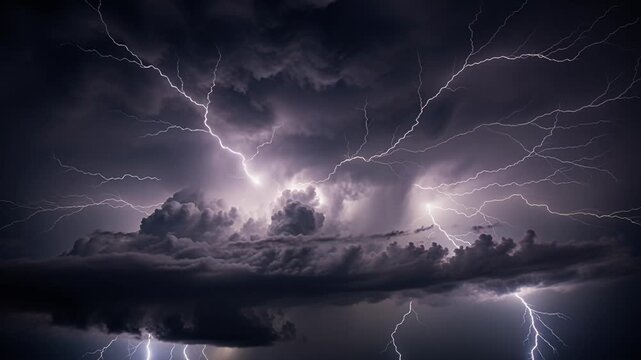lightning storm over dark clouds at night