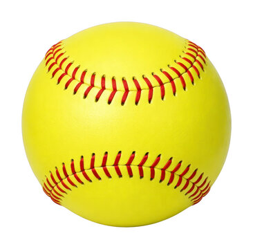 PNG Bright yellow softball with stitches.