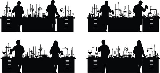 Obraz premium Scientists Working in Lab Silhouettes