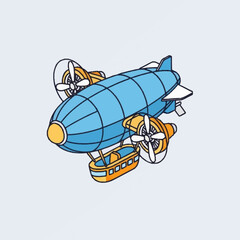Vintage style blue airship with propellers. © Noura