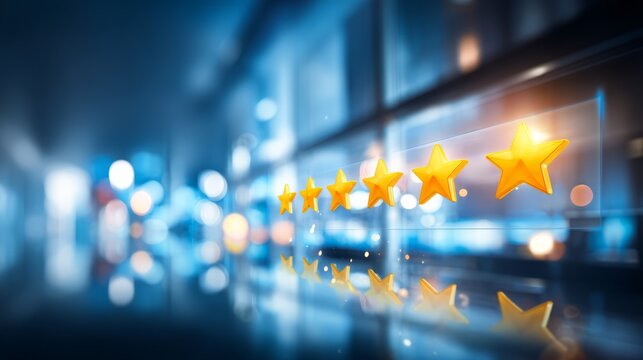 User Experience Rating with Five Golden Stars on a Blurred Background