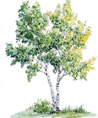 Fototapeta premium A beautiful watercolor illustration of a birch tree.