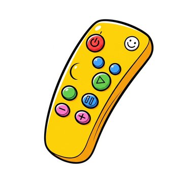 Cartoon Style Yellow Remote Control with Colorful Buttons Isolated
