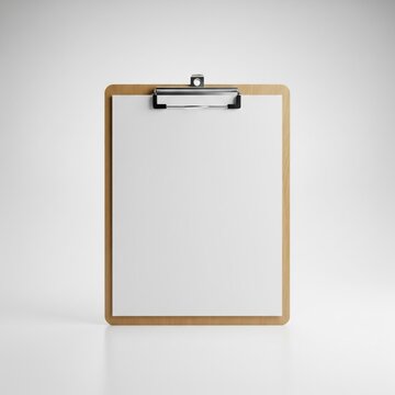 Clipboard with Blank White Paper Against Neutral Background