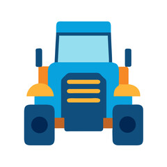 Obraz premium Simple blue and orange tractor vector illustration on black background, farming concept