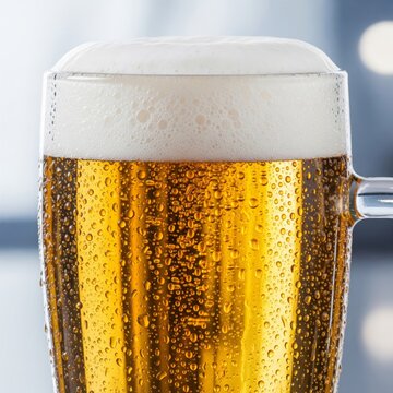Refreshing Cold Glass of Beer with Condensation Droplets