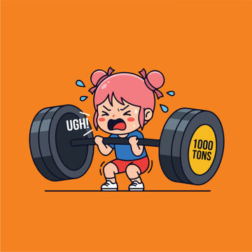 Little Girl Lifting Heavy Weights.