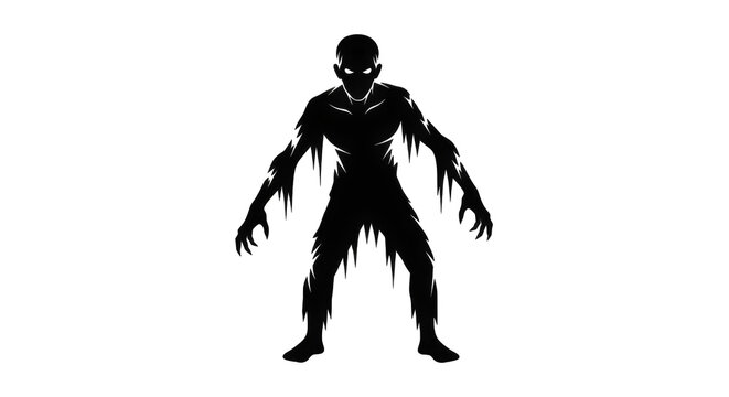 A black silhouette of a zombie standing with arms outstretched