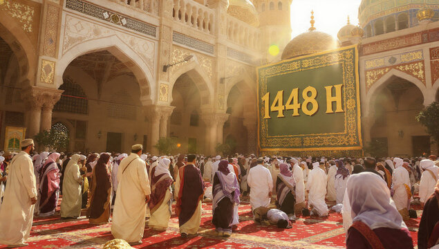 Islamic New Year 1448 AH Celebration A Sacred Gathering in a Courtyard