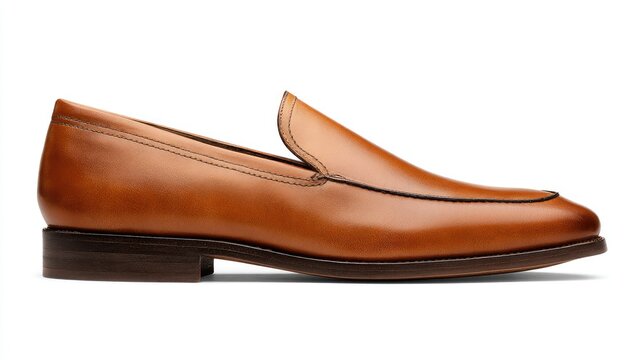 Rich brown leather loafer with elegant stitching, on a dark sole