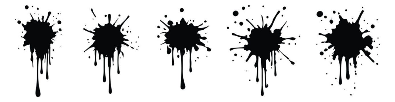 Blotter spots, liquid paint drip drop splash and ink splatter Ink drops and splashes, drip, splash, splats on a transparent png background