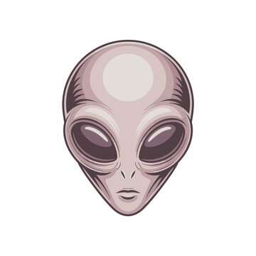 Extraterrestrial grey alien head vector art icon for sci-fi fans
