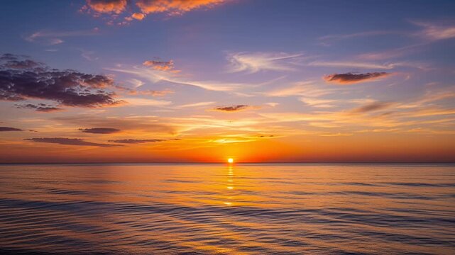 sunset over calm ocean horizon reflection orange sky