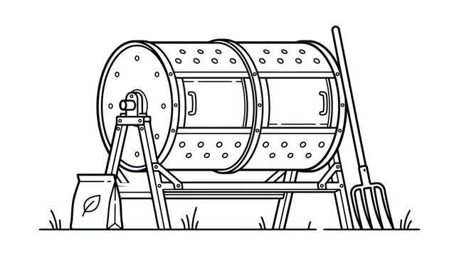 Compost Tumbler with Shovel and Stand.