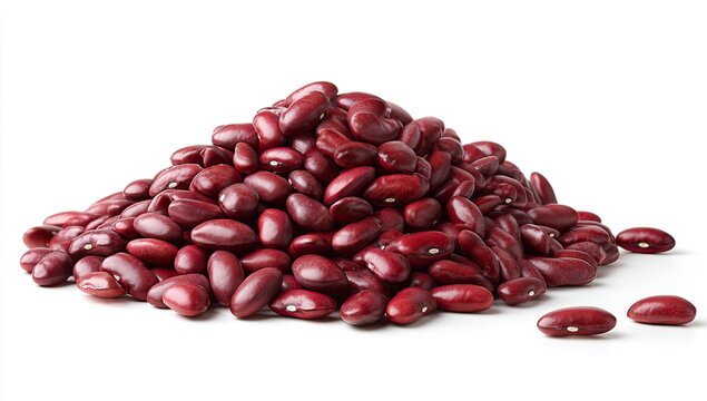 A mound of deep red kidney beans piled on a white surface