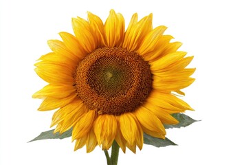 Fototapeta premium Vibrant sunflower with golden petals and dark center, isolated on white