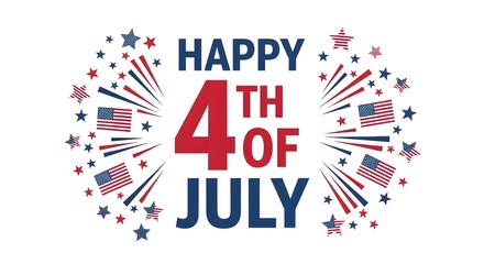 Obraz premium Happy 4th of july celebration design with fireworks and american flags isolated on white background