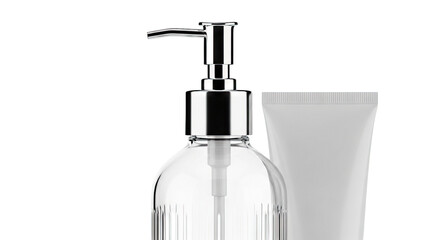 Obraz premium Clear Dispenser Bottle with Chrome Pump and White Tube