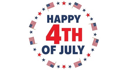 Obraz premium Happy 4th of july celebration greeting card design with american flags and stars isolated on white background