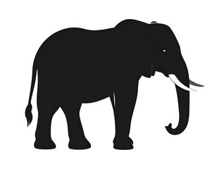 Obraz premium Silhouette of an African elephant with large ears and tusks on white background