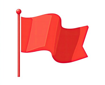 Vivid cartoon illustration of a glossy red flag on a pole, waving against a white backdrop