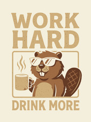 Beaver wearing sunglasses holding coffee. © Muh Saputro
