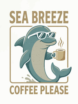Cartoon dolphin wearing sunglasses relaxed.