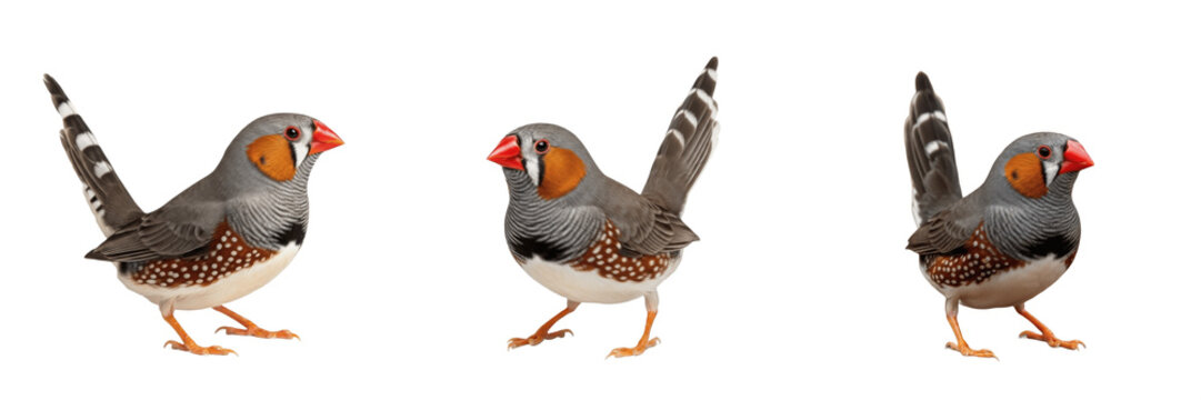 Zebra Finch Taeniopygia guttata standing with upright tail, diamant mandarin, Zebrafink, Australian finch, small songbird, pet finch behavior, colorful avian photography.