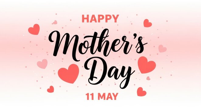 Happy mothers day greeting with hearts and date may 11