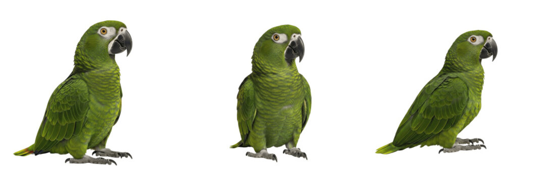 Amazon Parrot Amazona upright with slight wing tuck, perroquet amazone, Blaustirnamazone, green parrot posture, South American bird standing, exotic pet bird, avian stance.