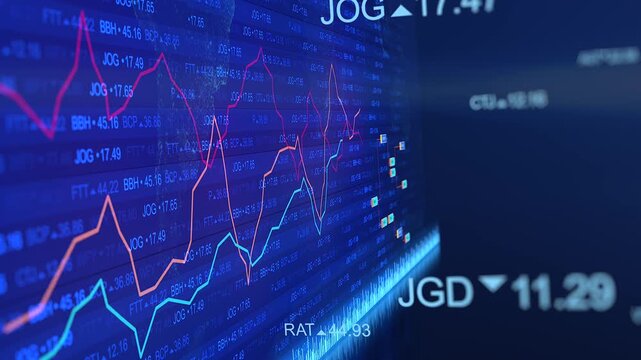 Financial stock market and cryptocurrency charts with data trends for investment and trading analysis.