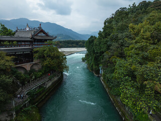 Fototapeta premium Aerial view of landscape in dujiangyan, Sichuan province,China