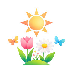 Fototapeta premium PNG Vibrant nature scene with flowers.