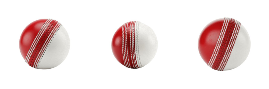 Red Cricket Ball isolated on white background, Leather Stitched, Balle de Cricket, Pelota de Cr&iacute;quet, Cork Core, Professional Match Ball, Traditional Red.