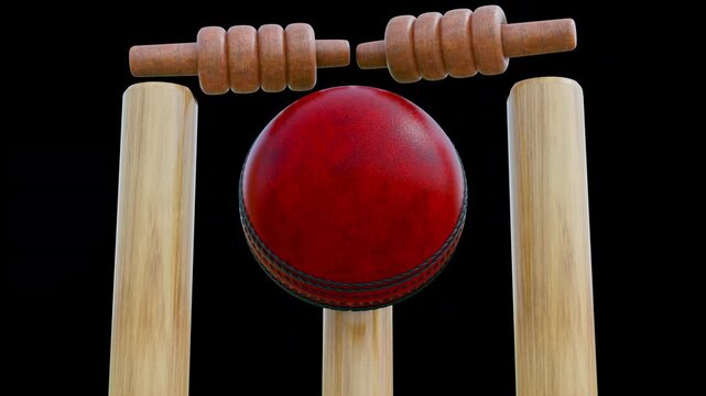 Cricket Stumps and Bails with Ball Impact Image for Sports Broadcasting and Creative Media