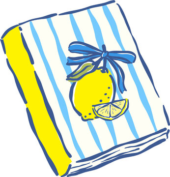 Hand drawn Lemon Illustration on Striped Cover Book