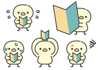 初心者マークを持つひよこの手描きイラストセット © Nitomaru