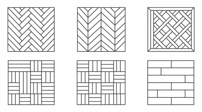 Set of various parquet flooring patterns and wood floor textures.