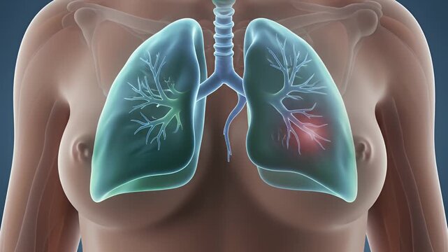 Close Up Of Female Thoracic Cavity With Lungs Showing A Lesion Medical Illustration And Animation