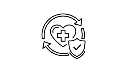 Obraz premium Health Insurance Shield and Heart Icon with Arrows, Medical Security and Protection Concept