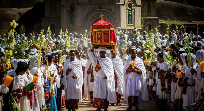 Ethiopian Orthodox Priests Carrying Sacred Tabot Procession
